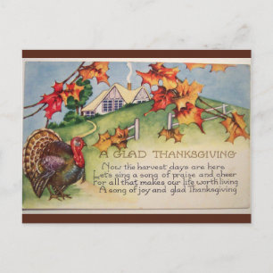 Carte Postale Dindon vintage Feuilles d'automne et maison Thanks