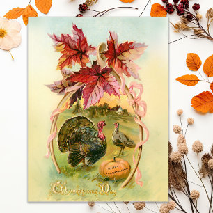 Carte Postale Dindons vintages, épis et feuilles d'automne