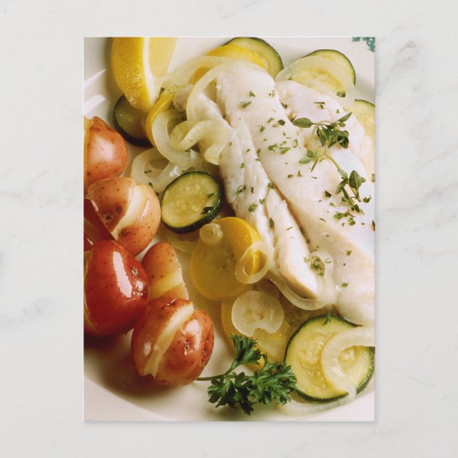 Carte Postale Dîner de poisson au four (Devant)