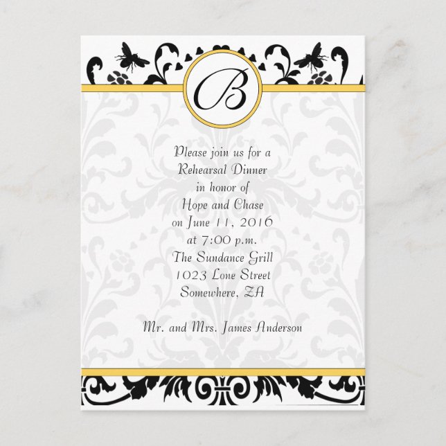 Carte Postale Dîner de répétition Bumble Bee Yellow Damask (Devant)