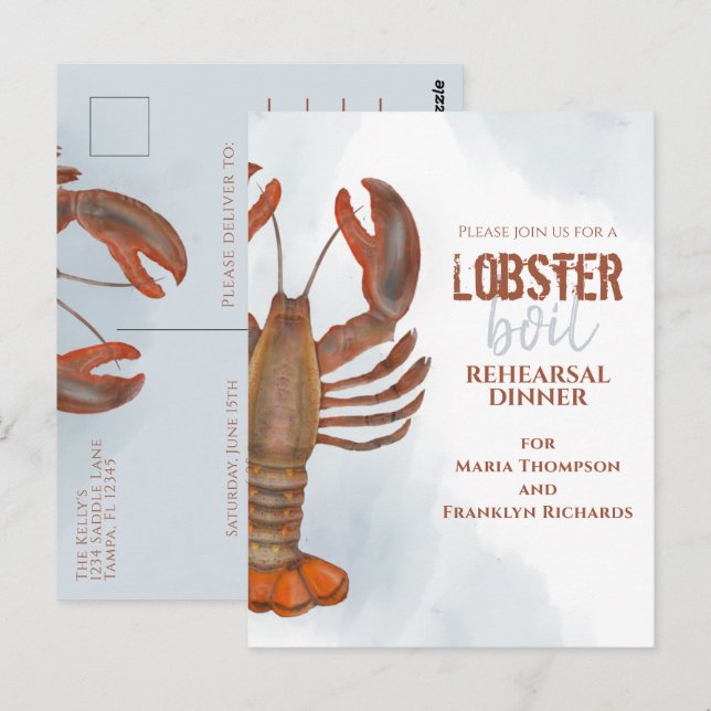 Carte Postale Dîner de répétition mariage Boule simple de homard (Devant / Derrière)