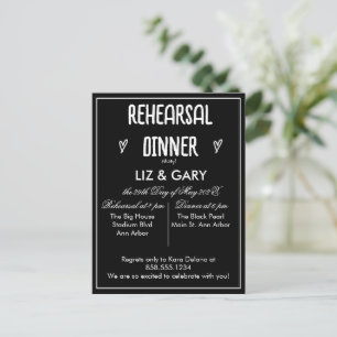 Carte Postale Dîner de répétition minimaliste au coeur noir et b