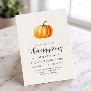 Carte Postale Dîner de Thanksgiving avec citrouille à l'aquarell