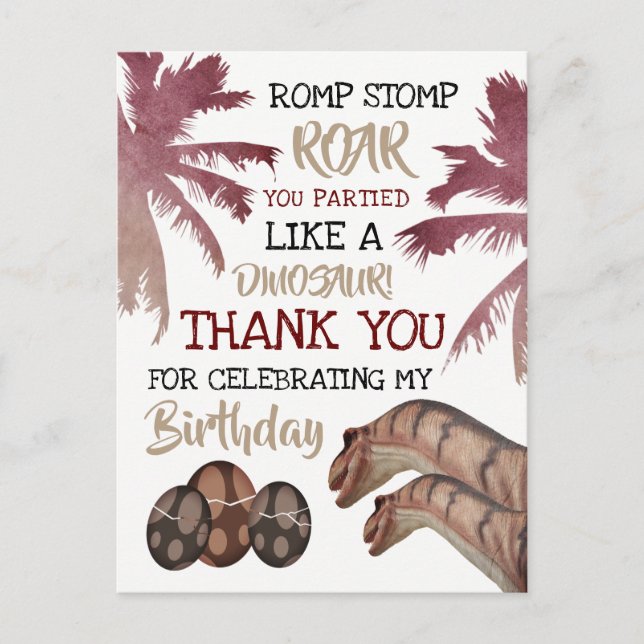 Carte Postale Dino Eggs, Dinosaure pour enfants Merci d'annivers (Devant)