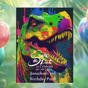 Carte Postale Dino Happy T-Rex Sauvegarder la date