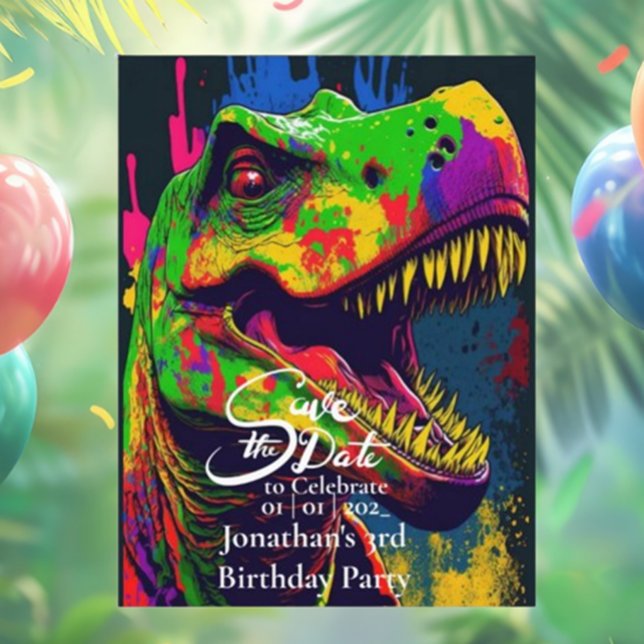 Carte Postale Dino Happy T-Rex Sauvegarder la date  (Dino Happy T-Rex Save the Date Postcard for Fun Events!)
