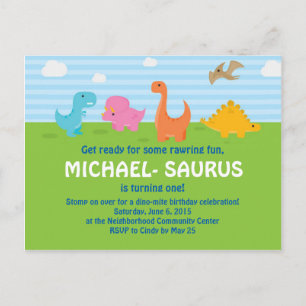 Carte Postale Dinosaur 1er anniversaire Invitation