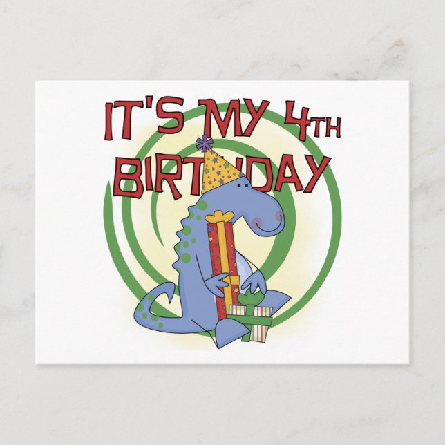 Carte Postale Dinosaur 4e anniversaire T-shirts et cadeaux (Devant)