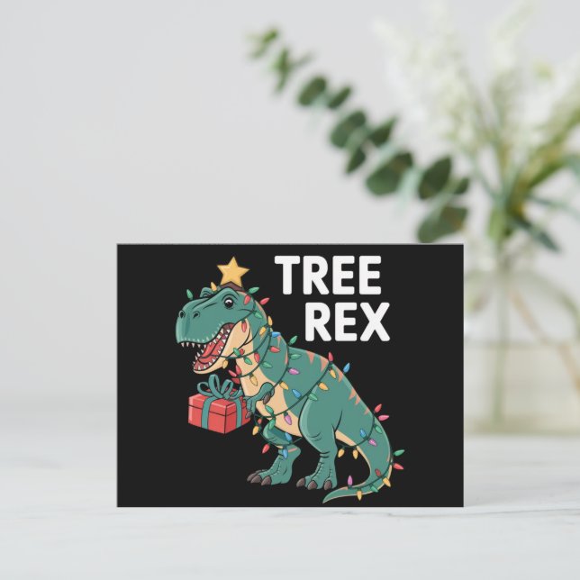 Carte Postale Dinosaur Arbre de Noël Rex Pyjamas de Noël Lumière (Debout devant)