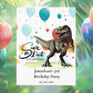 Carte Postale Dinosaur Ballons T-Rex Enregistrez la date