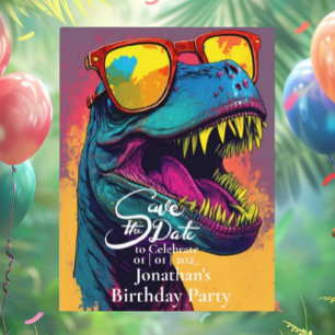 Carte Postale Dinosaur Blue T-Rex Sauvegarder la date 