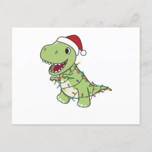 Carte Postale Dinosaur Christmas Snow Winter T-Rex Dino