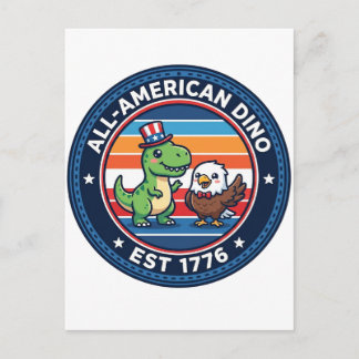 Carte Postale Dinosaur Kawaii Patriotique Tout Américain DINO ES