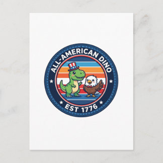 Carte Postale Dinosaur Kawaii Patriotique Tout Américain DINO ES
