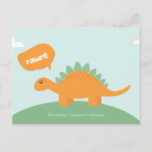 Carte Postale Dinosaure bleu clair d'amour drôle