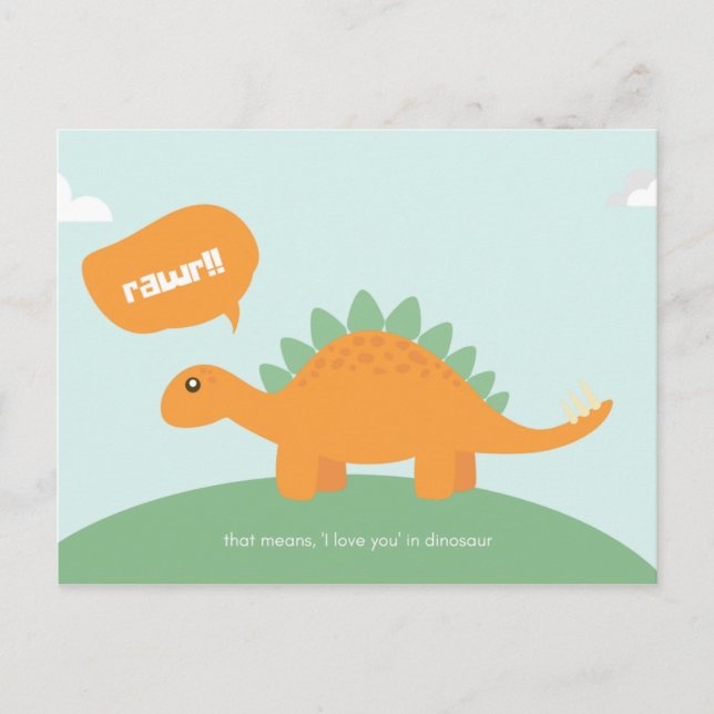 Carte Postale Dinosaure bleu clair d'amour drôle (Devant)
