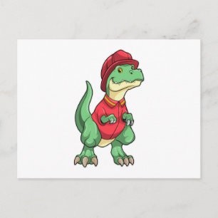 Carte Postale Dinosaure comme pompier avec casque d'incendie