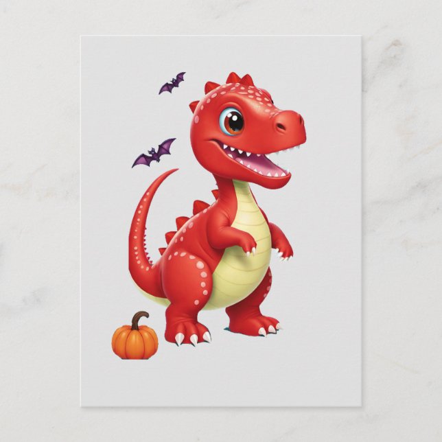 Carte Postale Dinosaure d'Halloween rouge (Devant)
