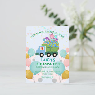 Carte Postale Dinosaure Drôle camion à ordures Anniversaire Nom 