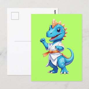 Carte Postale Dinosaure karaté bleu