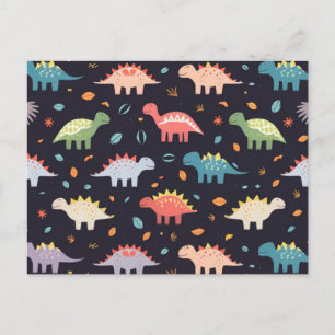 Carte Postale Dinosaure mignon, Motif Dinosaure couleur marine
