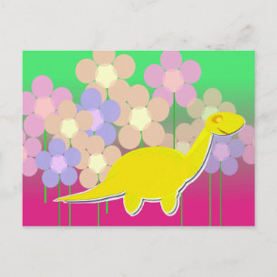 Carte postale Dinosaure mignonne et Fleurs