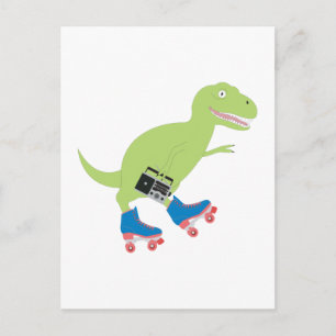 Carte Postale Dinosaure Roller Skating Radio