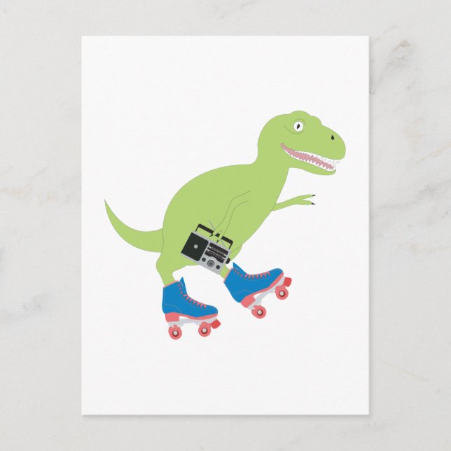Carte Postale Dinosaure Roller Skating Radio (Devant)