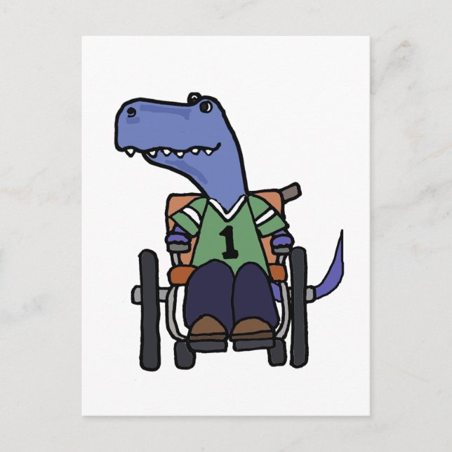 Carte Postale Dinosaure T-rex mignon en fauteuil roulant (Devant)