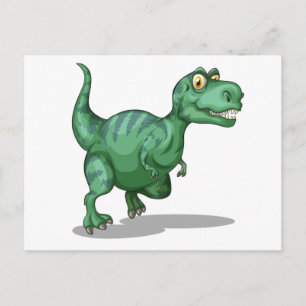 Carte Postale Dinosaure vert debout seul en blanc