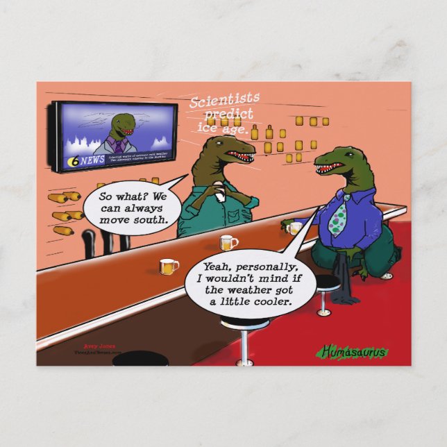 Carte Postale Dinosaures dans un bar (Devant)