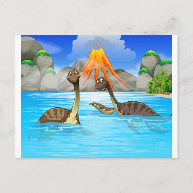 Carte Postale Dinosaures nageant dans le lac (Devant)