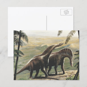 Carte Postale Dinosaures Vintage, Amargasaurus avec Palmiers