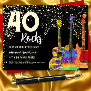 Carte Postale D'invitation À Feuilles D'aluminium 40e fête d'anniversaire 40 Rocks Parties scintilla