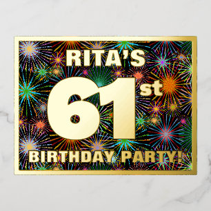 Carte Postale D'invitation À Feuilles D'aluminium 61e fête d'anniversaire : Téméraire, coloré Feu d'