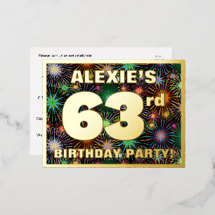 Carte Postale D'invitation À Feuilles D'aluminium 63e fête d'anniversaire : Tête de feu d'artifice c
