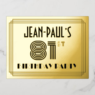 Carte Postale D'invitation À Feuilles D'aluminium 81e fête d'anniversaire ~ Style Art Déco "81" + No