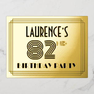 Carte Postale D'invitation À Feuilles D'aluminium 82e fête d'anniversaire ~ Style Art Déco "82" + No