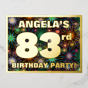 Carte Postale D'invitation À Feuilles D'aluminium 83rd Birthday Party: Bold, Colorful Fireworks Look