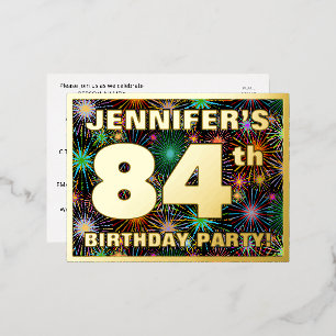 Carte Postale D'invitation À Feuilles D'aluminium 84th Birthday Party: Bold, Colorful Fireworks Look
