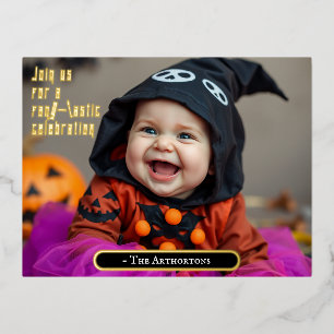 Carte Postale D'invitation À Feuilles D'aluminium adorable bébé d'Halloween