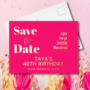 Carte Postale D'invitation À Feuilles D'aluminium Anniversaire En Or Rose Enregistrer La Date