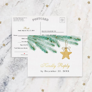 Carte Postale D'invitation À Feuilles D'aluminium Aquarelle Pine Boughs Mariage d'hiver RSVP Real