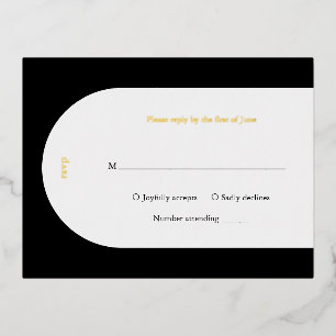 Carte Postale D'invitation À Feuilles D'aluminium Arche simple noir Monogramme RSVP Mariage moderne