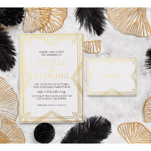 Carte Postale D'invitation À Feuilles D'aluminium Art Déco Géométrique Or Réel Papier Carton RSVP