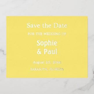Carte Postale D'invitation À Feuilles D'aluminium Beurre jaune Enregistrer la date