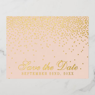 Carte Postale D'invitation À Feuilles D'aluminium Blush Pink & Glam Confetti Enregistrer la date Rée