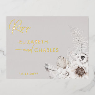 Carte Postale D'invitation À Feuilles D'aluminium Boho Floral hiver Rustique Botanique RSVP