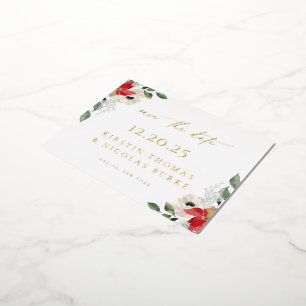 Carte Postale D'invitation À Feuilles D'aluminium Botanique D'Hiver Floral Enregistrer La Date