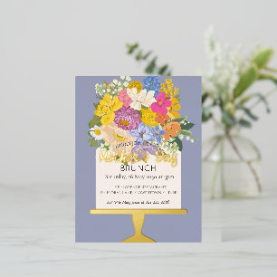 Carte Postale D'invitation À Feuilles D'aluminium Bouquet floral Brunch Fête des Mères